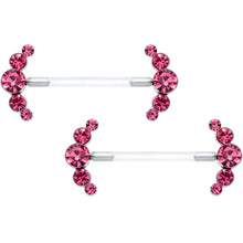 Load image into Gallery viewer, 14G 13/16 Pink Gem Bioplast Simple Curvation Barbell Nipple Ring Set