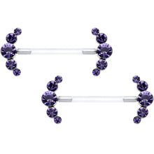 Load image into Gallery viewer, 14G 13/16 Purple Gem Bioplast Simple Curvation Nipple Ring Set
