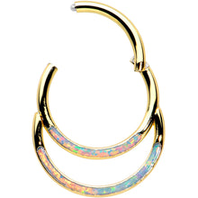 将图片加载到图库查看器,16G 3/8 White Synth Opal Gold Tone Double Row Hinged Segment Ring