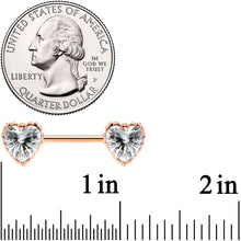 Load image into Gallery viewer, 14G 9/16 Grey CZ Gem Rose Gold Tone Heart Nipple Ring Set