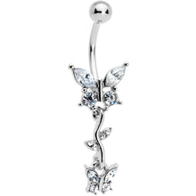 Load image into Gallery viewer, Clear Gem Vine Butterfly Dangle Belly Ring