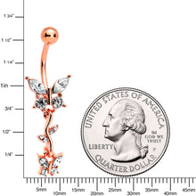 Load image into Gallery viewer, Clear Gem Rose Gold Tone Vine Butterfly Dangle Belly Ring