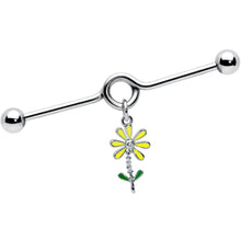 Load image into Gallery viewer, 14G Clear CZ Gem Whimsy Daisy Flower Dangle Project Bar 38mm