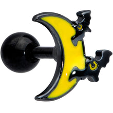Load image into Gallery viewer, 16G 1/4 Black Batty Moon Halloween Cartilage Tragus Earring