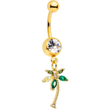 将图片加载到图库查看器,Clear Green Gem Gold Tone Palm Tree Tropical Dangle Belly Ring