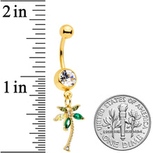 将图片加载到图库查看器,Clear Green Gem Gold Tone Palm Tree Tropical Dangle Belly Ring