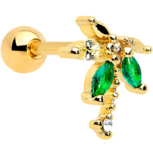 Load image into Gallery viewer, 16G 1/4 Green Gem Gold Tone Palm Tree Cartilage Tragus Earring