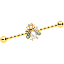 Load image into Gallery viewer, 14G White Gem Gold Tone Snow Bug Industrial Barbell 38mm