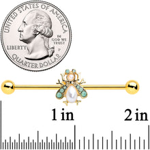 Load image into Gallery viewer, 14G White Gem Gold Tone Snow Bug Industrial Barbell 38mm
