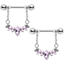 Load image into Gallery viewer, 14G 9/16 Pink Gem Crowning Glory Chain Dangle Nipple Ring Set