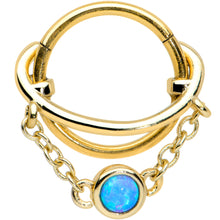 Load image into Gallery viewer, 16G 3/8 Blue Synthetic Opal Gold Tone Saturn Hinged Segment Ring