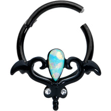 将图片加载到图库查看器,16G 3/8 White Synthetic Opal Black Wings Hinged Segment Ring