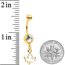 Load image into Gallery viewer, Clear Gem Gold Tone Autumn White Maple Leaf Dangle Belly Ring