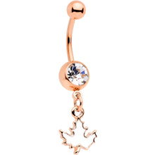 将图片加载到图库查看器,Clear Gem Rose Gold Tone Autumn White Maple Leaf Dangle Belly Ring