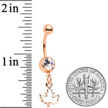 将图片加载到图库查看器,Clear Gem Rose Gold Tone Autumn White Maple Leaf Dangle Belly Ring