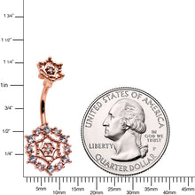 Load image into Gallery viewer, Clear CZ Gem Rose Gold Tone Geometric Web Double Mount Belly Ring