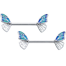 将图片加载到图库查看器,14G 9/16 Simple Blue Wing Butterfly Barbell Nipple Ring Set