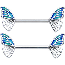 将图片加载到图库查看器,14G 9/16 Simple Blue Wing Butterfly Barbell Nipple Ring Set