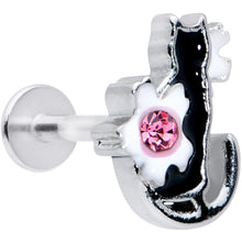 Load image into Gallery viewer, 16G 5/16 Pink Gem Black Cat White Flowers Labret Monroe Tragus