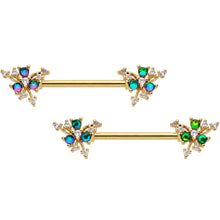 Load image into Gallery viewer, 14G 9/16 Purple Tourmaline Gold Tone Spray Nipple Ring Set