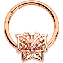 Load image into Gallery viewer, 16G 3/8 Pink CZ Gem Rose Gold Tone Butterfly Hinged Segment Ring