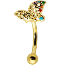 Load image into Gallery viewer, 16G 5/16 Clear CZ Gem Gold Hue Heart Butterfly Curve Eyebrow Ring