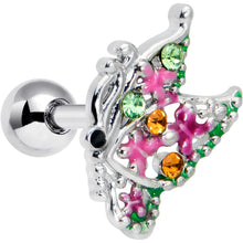Load image into Gallery viewer, 16G 1/4 Green Orange Gem Texture Butterfly Cartilage Tragus