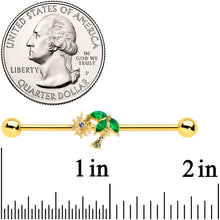 将图片加载到图库查看器,14G Green Gem Gold Tone Sun Palm Tree Industrial Barbell 38mm