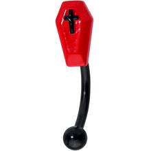 Load image into Gallery viewer, 16G 5/16 Black Red Coffin Halloween Curved Eyebrow Ring