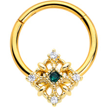 将图片加载到图库查看器,16G 3/8 Clear Green Gem Gold Hue Noble Square Hinged Segment Ring