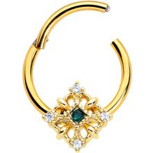 将图片加载到图库查看器,16G 3/8 Clear Green Gem Gold Hue Noble Square Hinged Segment Ring
