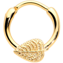Load image into Gallery viewer, 16G 3/8 Gold Tone Autumn Textured Leaf Cartilage Clicker Ring