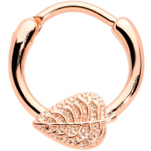 Load image into Gallery viewer, 16G 3/8 Rose Gold Tone Autumn Texture Leaf Cartilage Clicker Ring