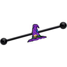 Load image into Gallery viewer, 14G Black Witches Purple Hat Halloween Industrial Barbell 38mm