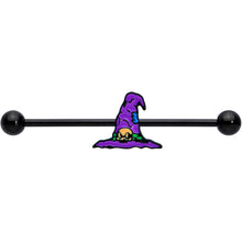 Load image into Gallery viewer, 14G Black Witches Purple Hat Halloween Industrial Barbell 38mm