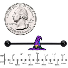 Load image into Gallery viewer, 14G Black Witches Purple Hat Halloween Industrial Barbell 38mm