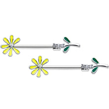 Load image into Gallery viewer, 14G 9/16 Clear CZ Gem Whimsy Daisy Flower Barbell Nipple Ring Set