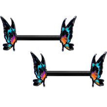 将图片加载到图库查看器,14G 9/16 Black Sunset Butterfly Barbell Nipple Ring Set
