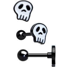 Load image into Gallery viewer, 16G 1/4 Black Ghost Skull Eye Halloween Cartilage Tragus Set of 3