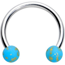 Load image into Gallery viewer, 16G 3/8 Matte Blue Splatter Ends Horseshoe Circular Barbell