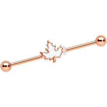 将图片加载到图库查看器,14G Rose Gold Hue Autumn White Maple Leaf Industrial Barbell 38mm