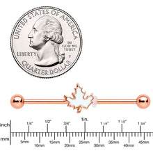 将图片加载到图库查看器,14G Rose Gold Hue Autumn White Maple Leaf Industrial Barbell 38mm