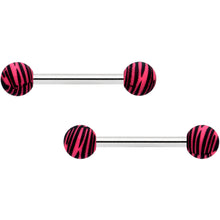 Load image into Gallery viewer, 14G 9/16 Matte Pink Zebra Stripe Barbell Nipple Ring Set