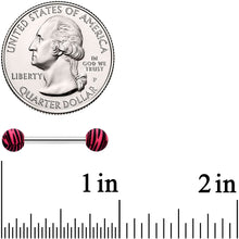 Load image into Gallery viewer, 14G 9/16 Matte Pink Zebra Stripe Barbell Nipple Ring Set