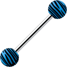 Load image into Gallery viewer, Matte Blue Zebra Stripe Barbell Tongue Ring
