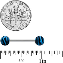 Load image into Gallery viewer, Matte Blue Zebra Stripe Barbell Tongue Ring