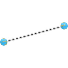 Load image into Gallery viewer, 14G Matte Blue Splatter Pattern Ends Industrial Barbell 38mm