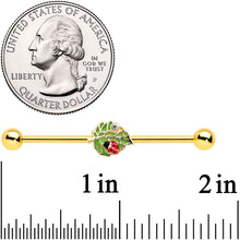 Load image into Gallery viewer, 14G Clear Gem Gold Tone Leafy Ladybug Industrial Barbell 38mm