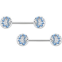 Load image into Gallery viewer, 14G 1/2 Blue Gem Geometric Blues Barbell Nipple Ring Set