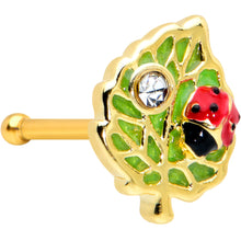 Load image into Gallery viewer, 20G 1/4 Clear Gem Gold Tone Leafy Ladybug Nose Bone